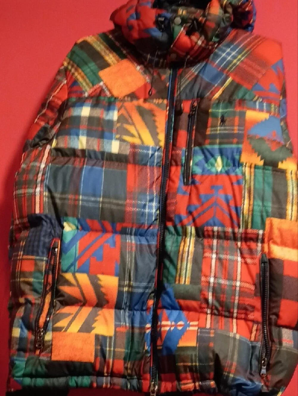 Polo by Ralph Lauren Red, Blue & Green Plaid Geo Puffer Jacket